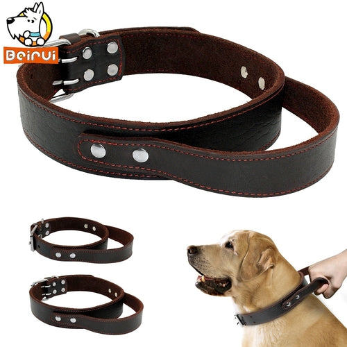 Genuine Leather Dog Collar - Real Leather for Medium & Large Dogs