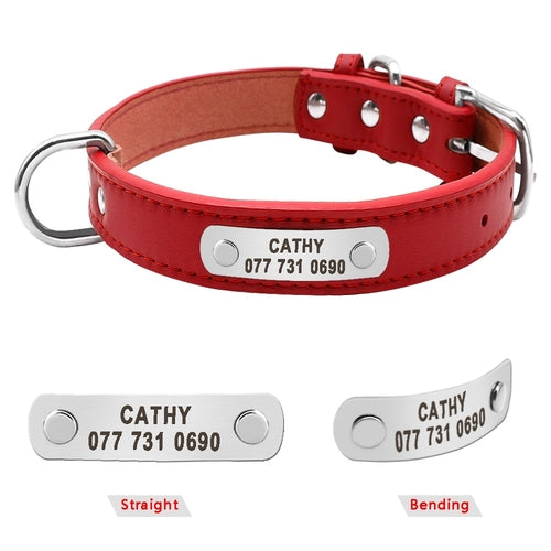 Large Durable Personalized Dog Collar PU Leather