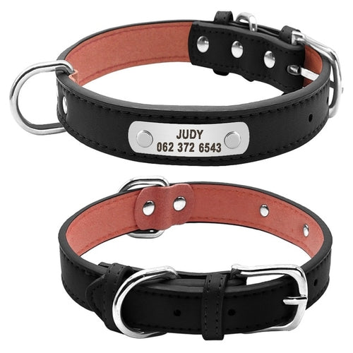 Large Durable Personalized Dog Collar PU Leather