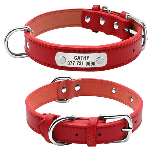 Large Durable Personalized Dog Collar PU Leather