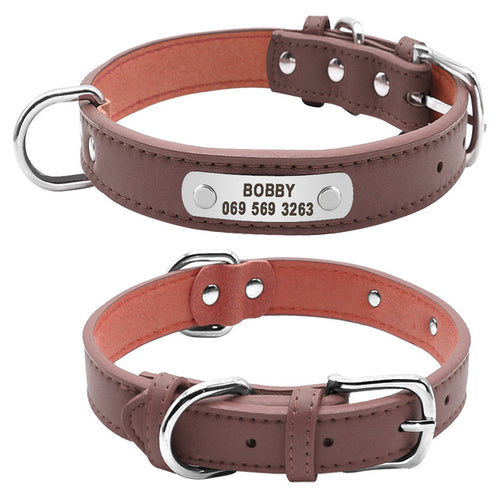 Large Durable Personalized Dog Collar PU Leather