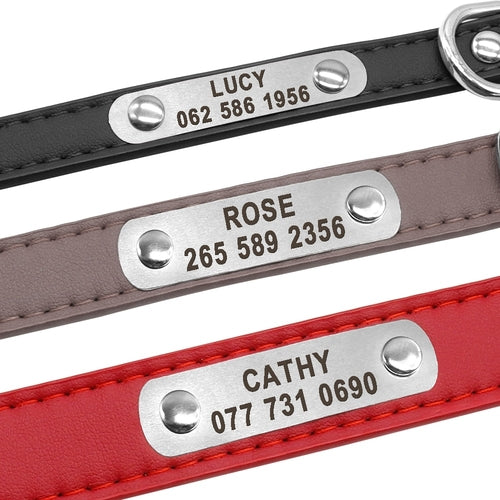 Large Durable Personalized Dog Collar PU Leather