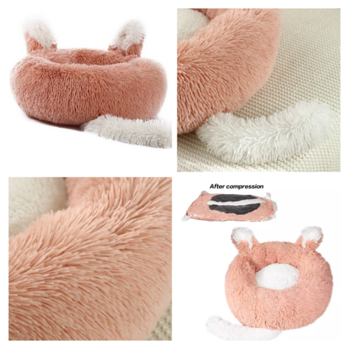 Plush Pet Bed with Ears and Tail - Cozy Cat and Small Dog Bed