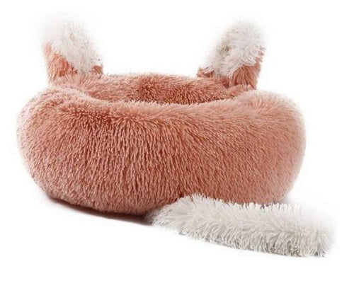Plush Pet Bed with Ears and Tail - Cozy Cat and Small Dog Bed